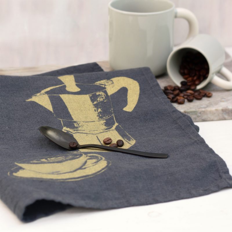 Frohstoff Geschirrtuch Leinen Anthrazit - messing Kaffee