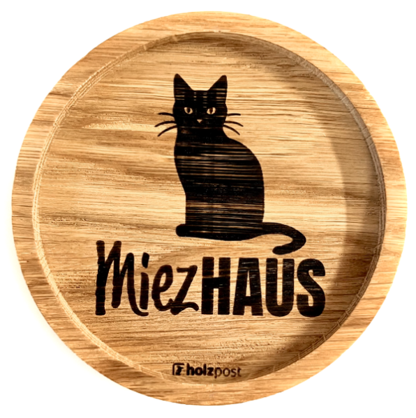 Holzpost Untersetzer MiezHaus